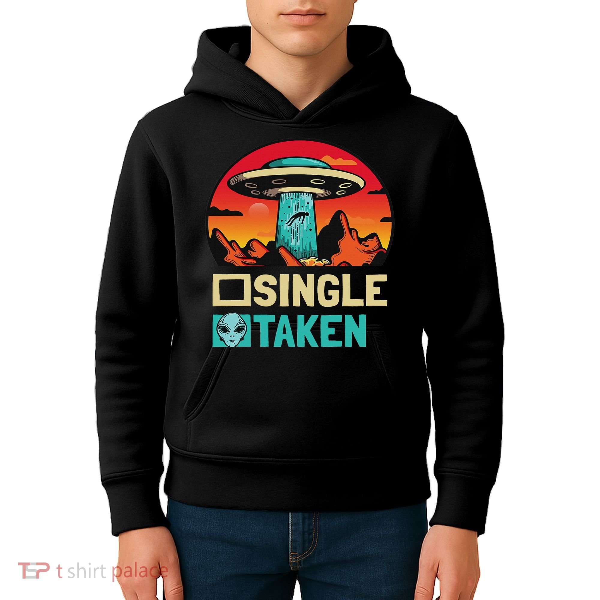 Single Or Taken Funny Alien Ufo Valentine's Day Kids Hoodie