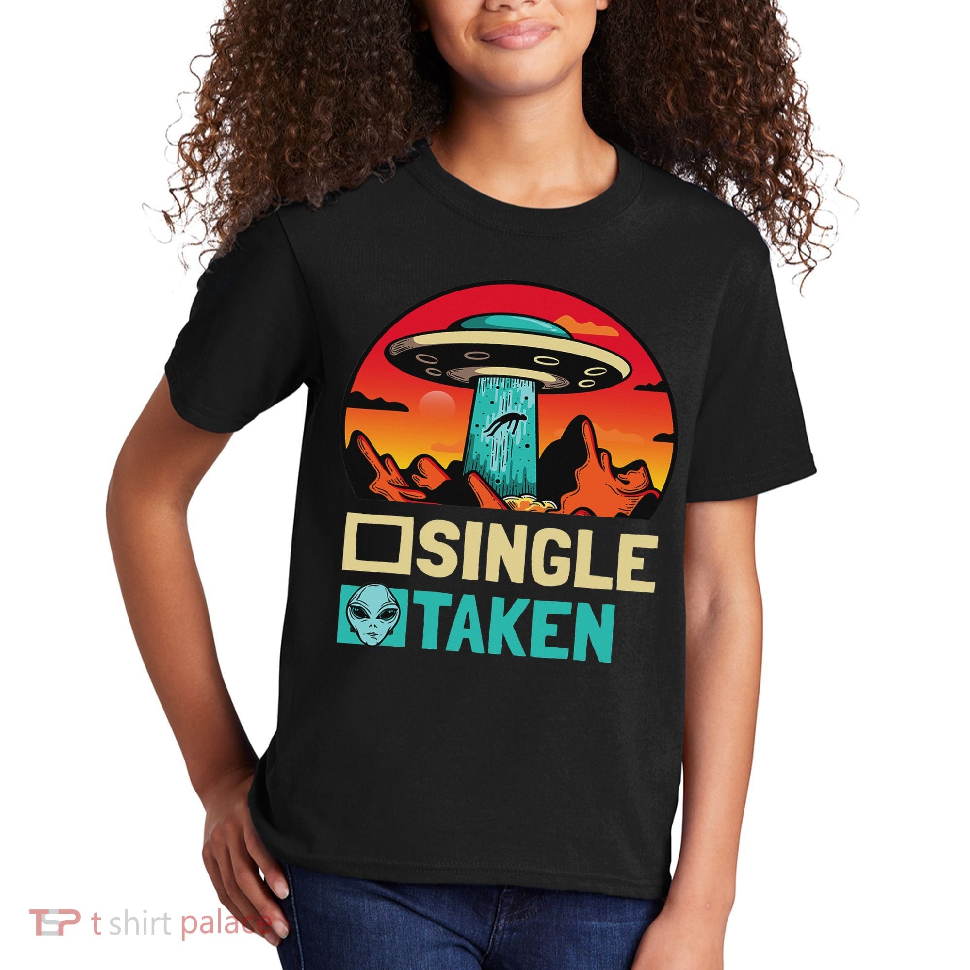 Single Or Taken Funny Alien Ufo Valentine's Day Kids T-Shirt