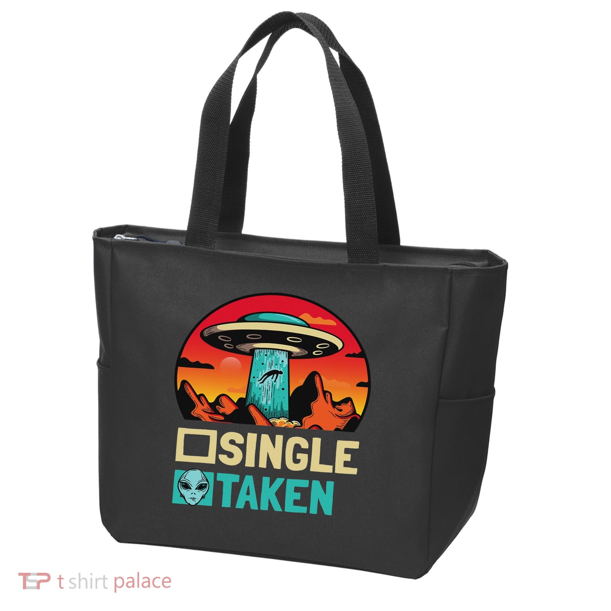 Single Or Taken Funny Alien Ufo Valentine's Day Tote Bag