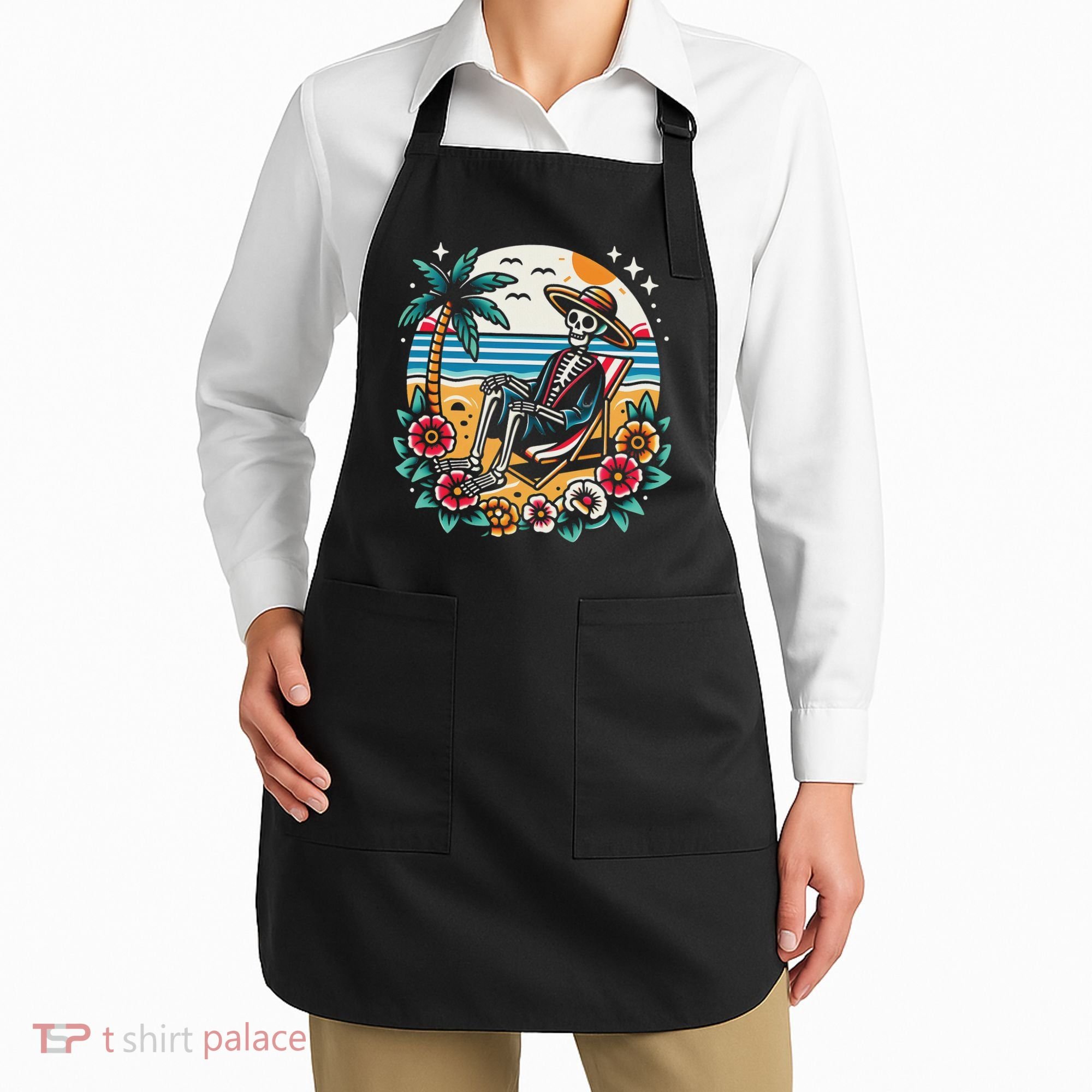 Skeleton On The Beach Traditional Tattoo Artist Inked Apron