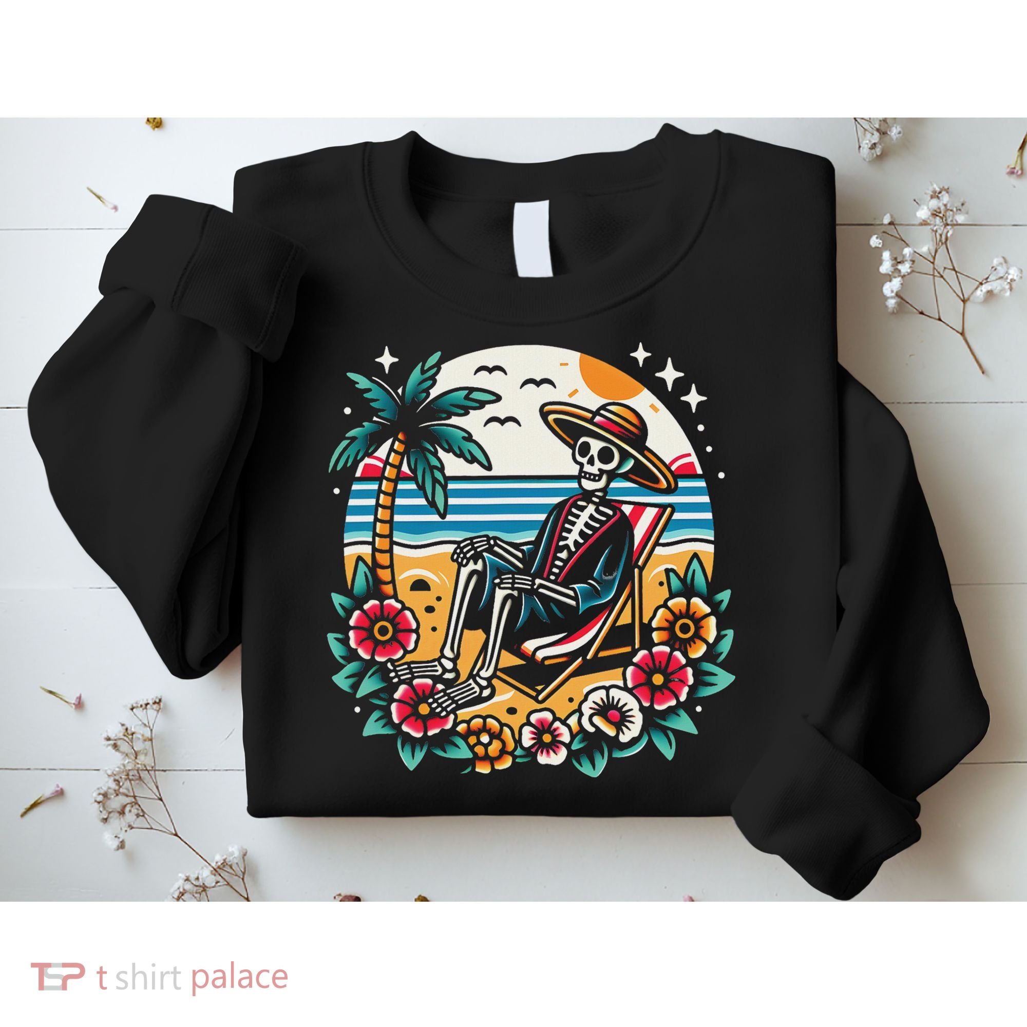 Skeleton On The Beach Traditional Tattoo Artist Inked Sweatshirt