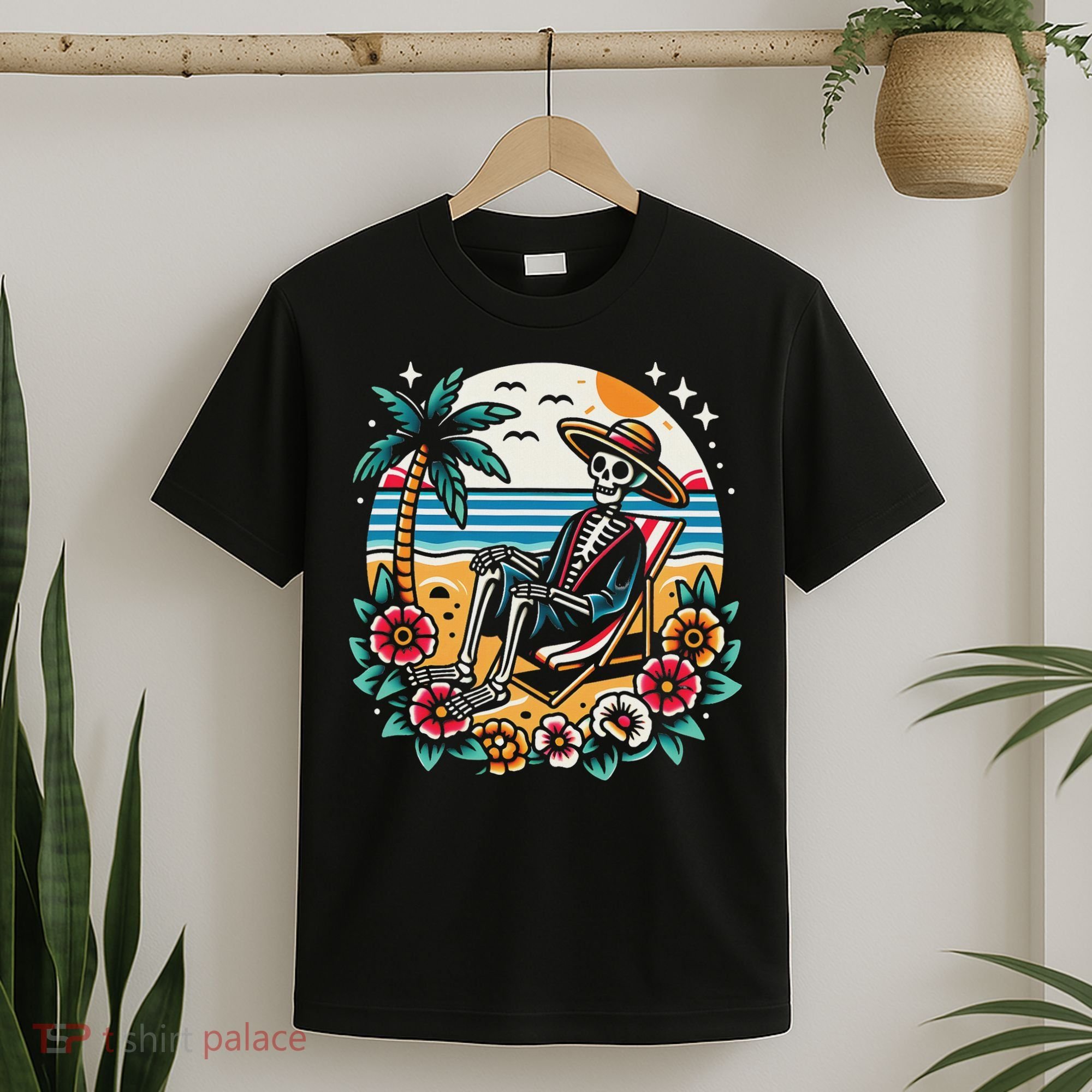 Skeleton On The Beach Traditional Tattoo Artist Inked T-Shirt