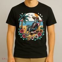 Skeleton On The Beach Traditional Tattoo Artist Inked T-Shirt thumb 3
