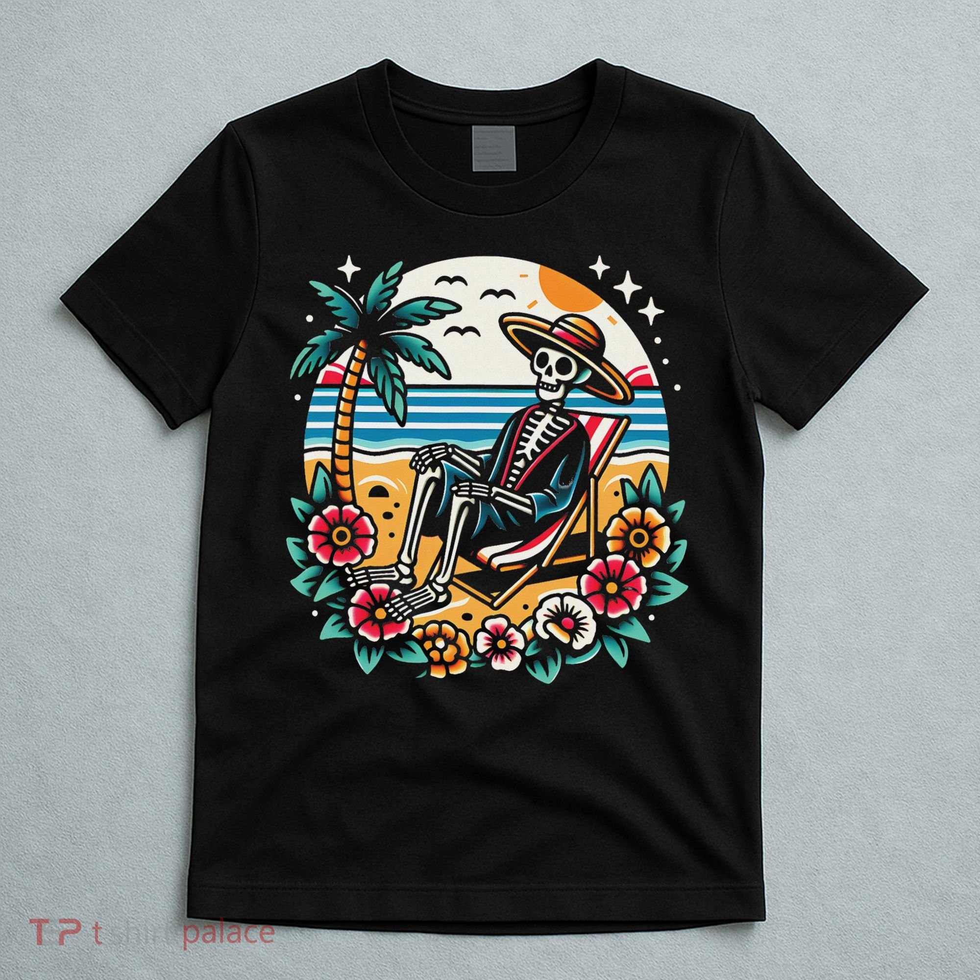 Skeleton On The Beach Traditional Tattoo Artist Inked T-Shirt