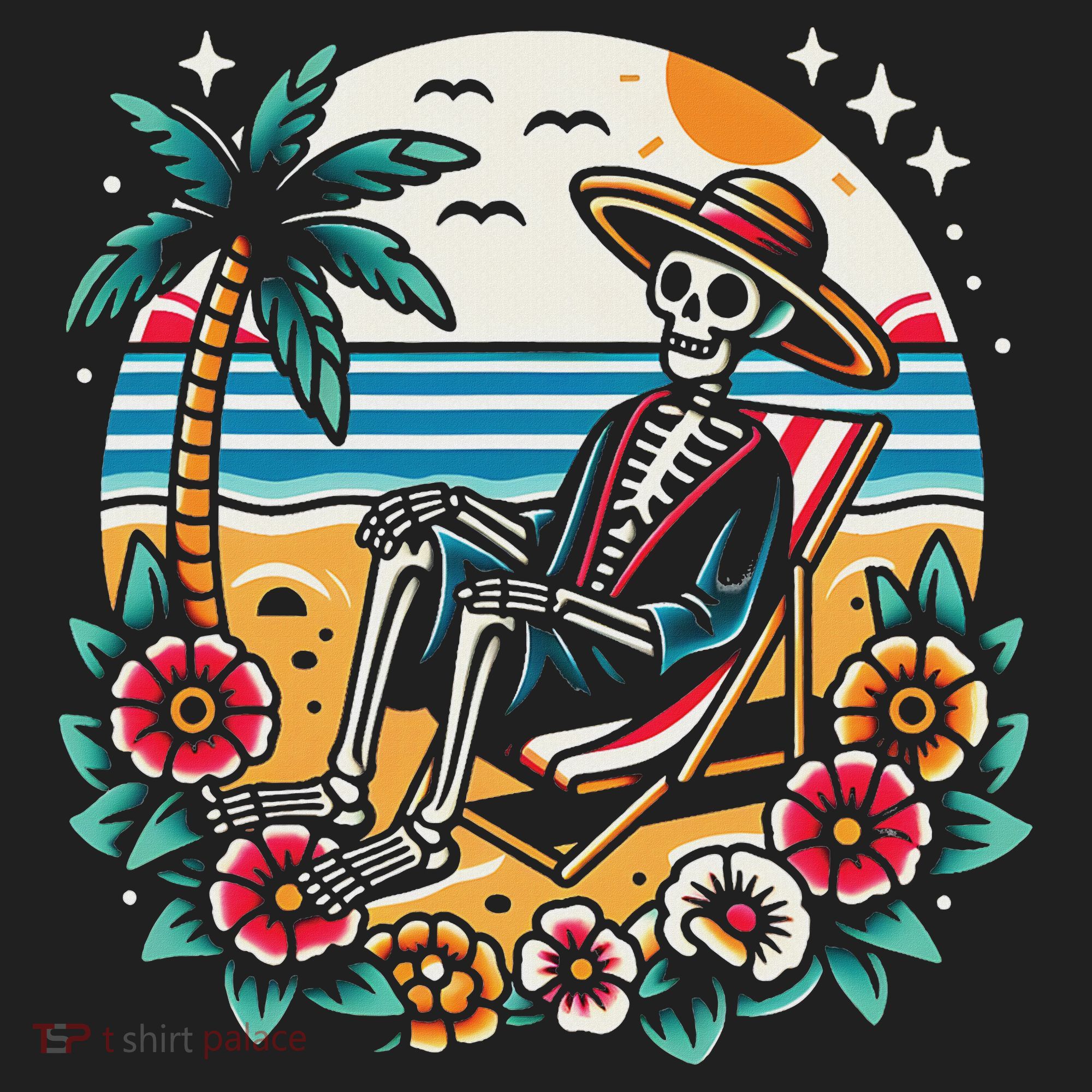 Skeleton On The Beach Traditional Tattoo Artist Inked Beanie