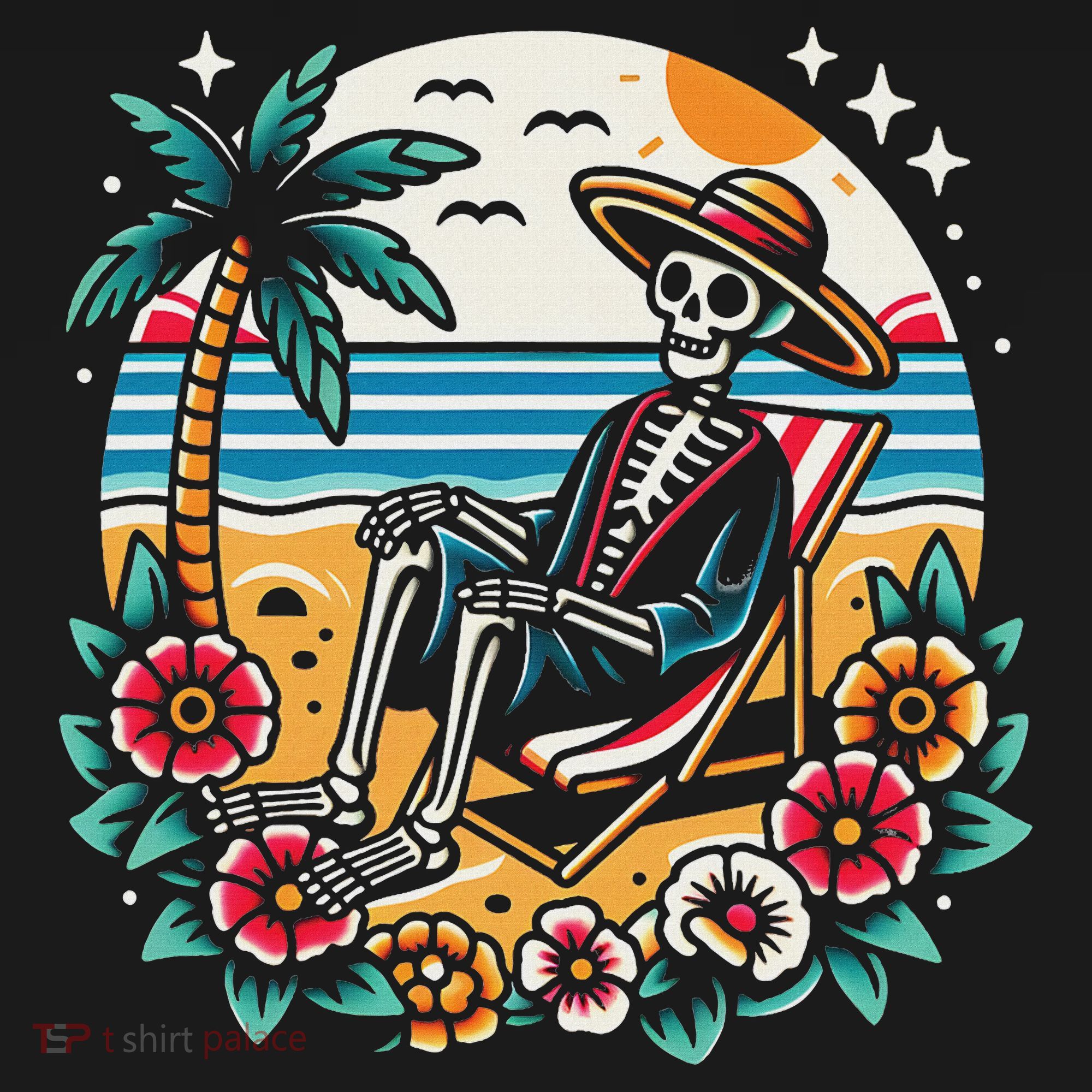 Skeleton On The Beach Traditional Tattoo Artist Inked Coaster
