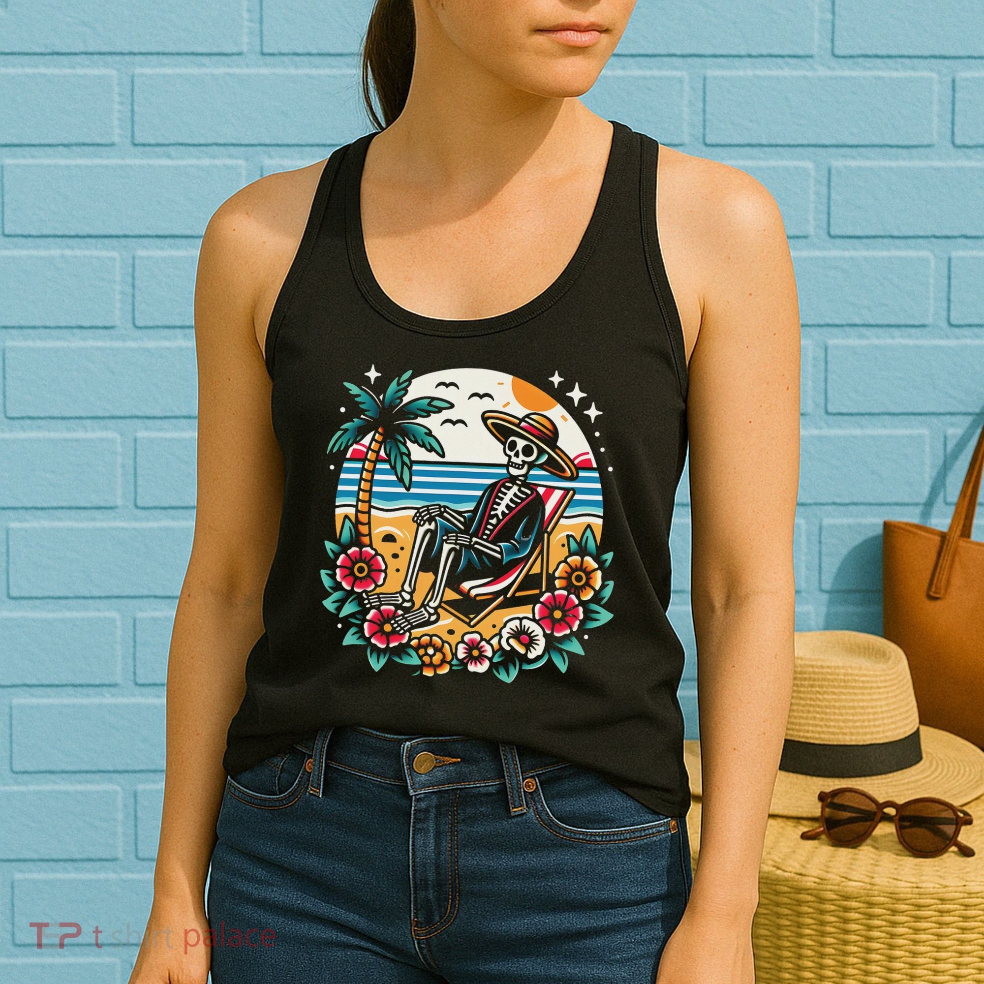 Skeleton On The Beach Traditional Tattoo Artist Inked Women's Tank Top