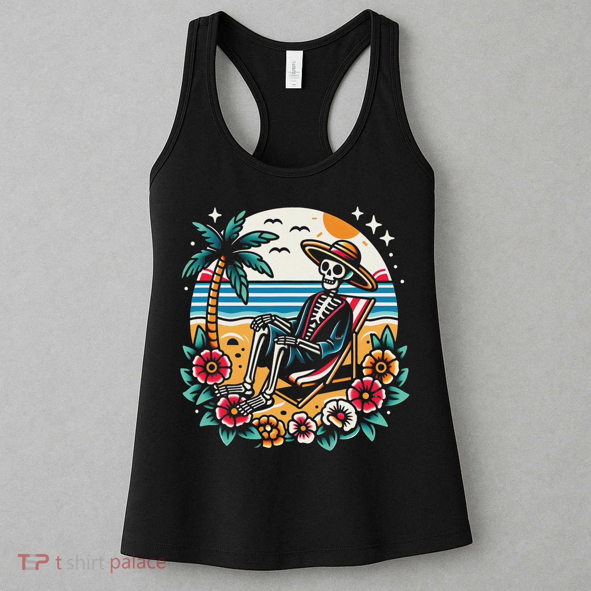Skeleton On The Beach Traditional Tattoo Artist Inked Women's Tank Top