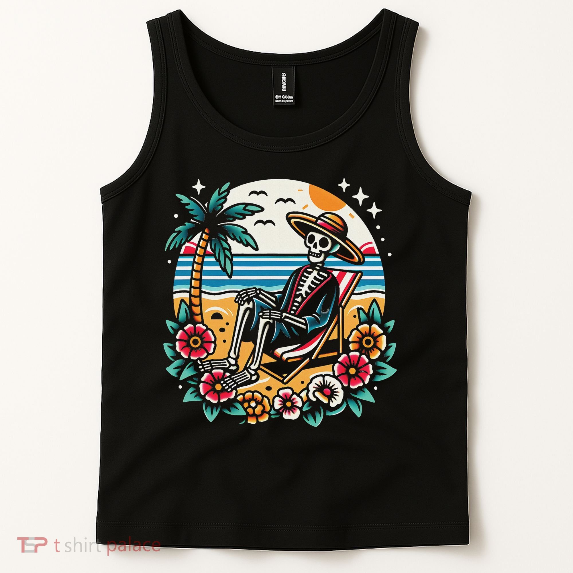 Skeleton On The Beach Traditional Tattoo Artist Inked Tank Top