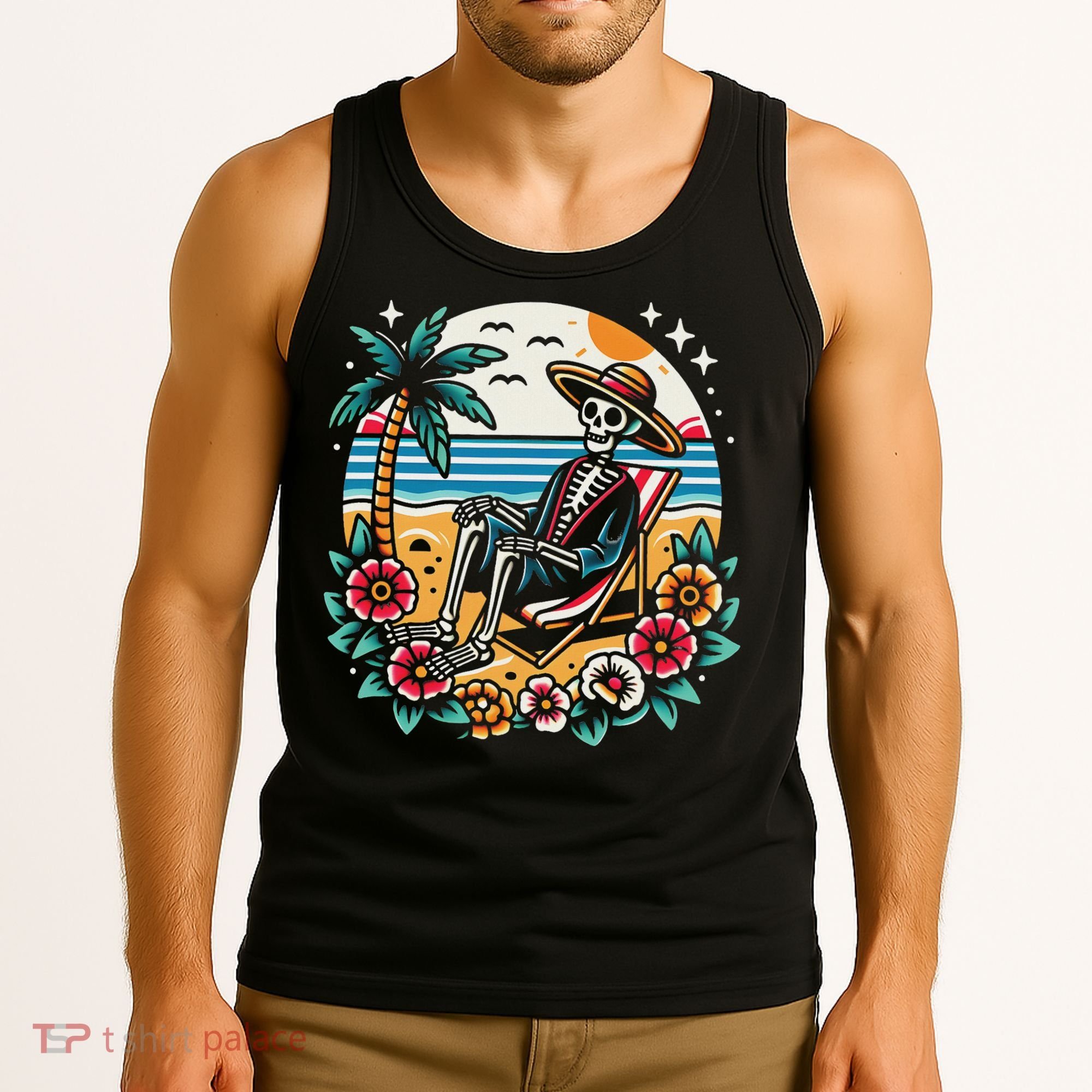 Skeleton On The Beach Traditional Tattoo Artist Inked Tank Top