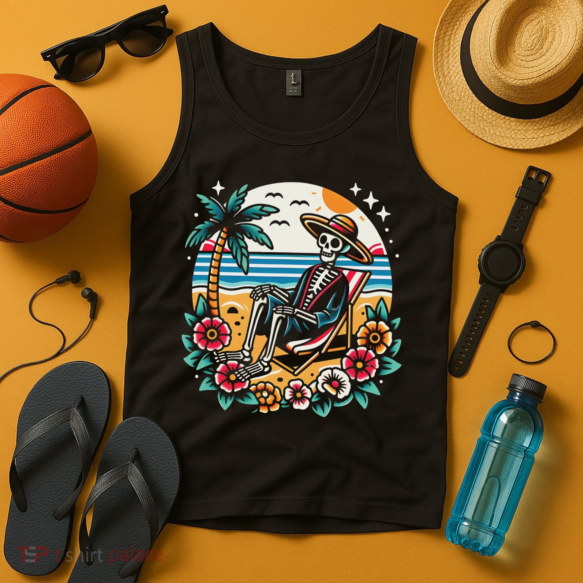 Skeleton On The Beach Traditional Tattoo Artist Inked Tank Top