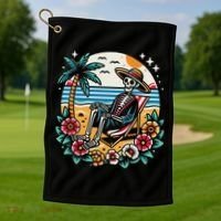 Skeleton On The Beach Traditional Tattoo Artist Inked Golf Towel thumb 1