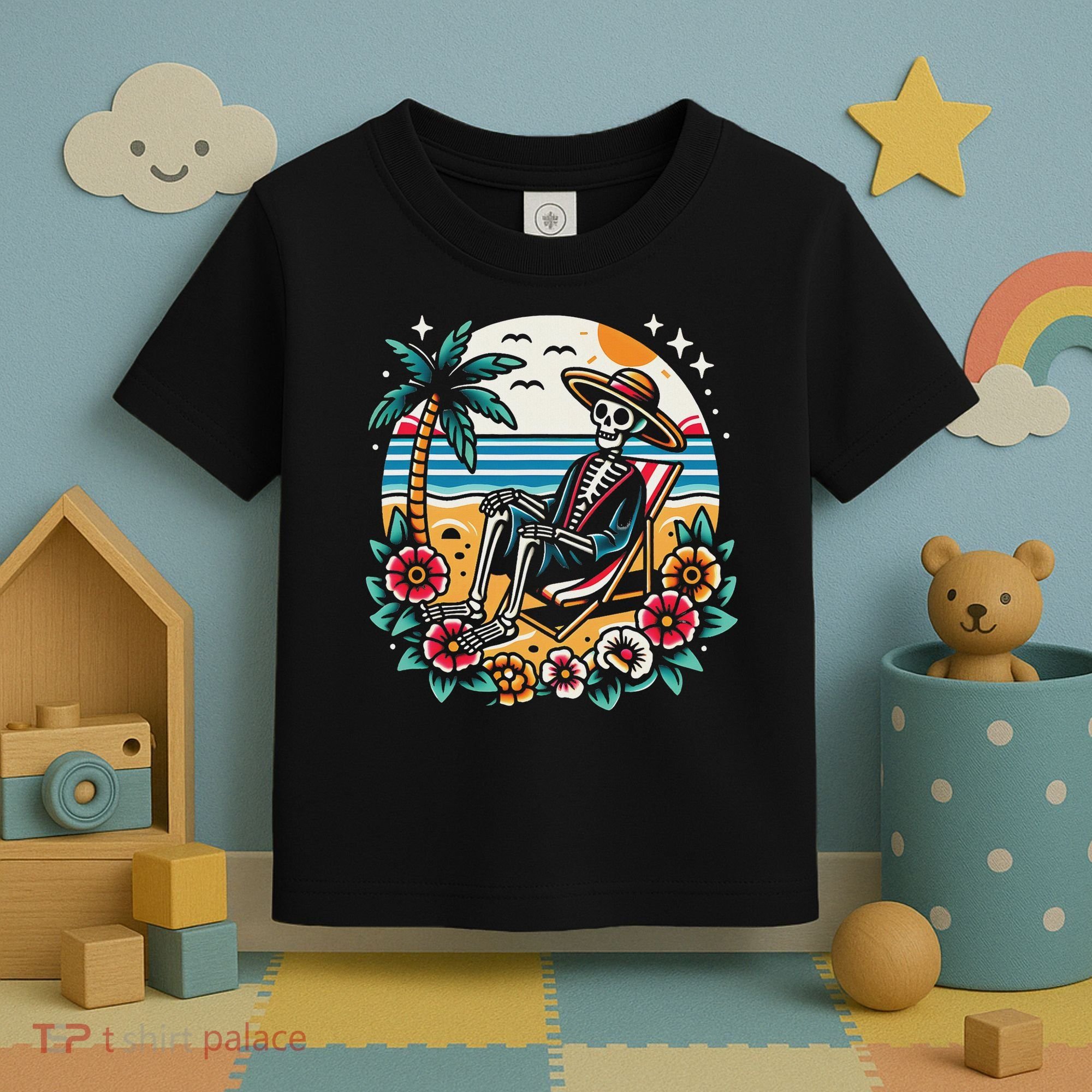 Skeleton On The Beach Traditional Tattoo Artist Inked Toddler T-Shirt