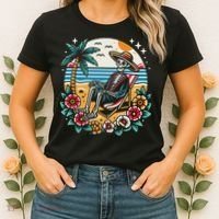 Skeleton On The Beach Traditional Tattoo Artist Inked Women's T-Shirt thumb 2