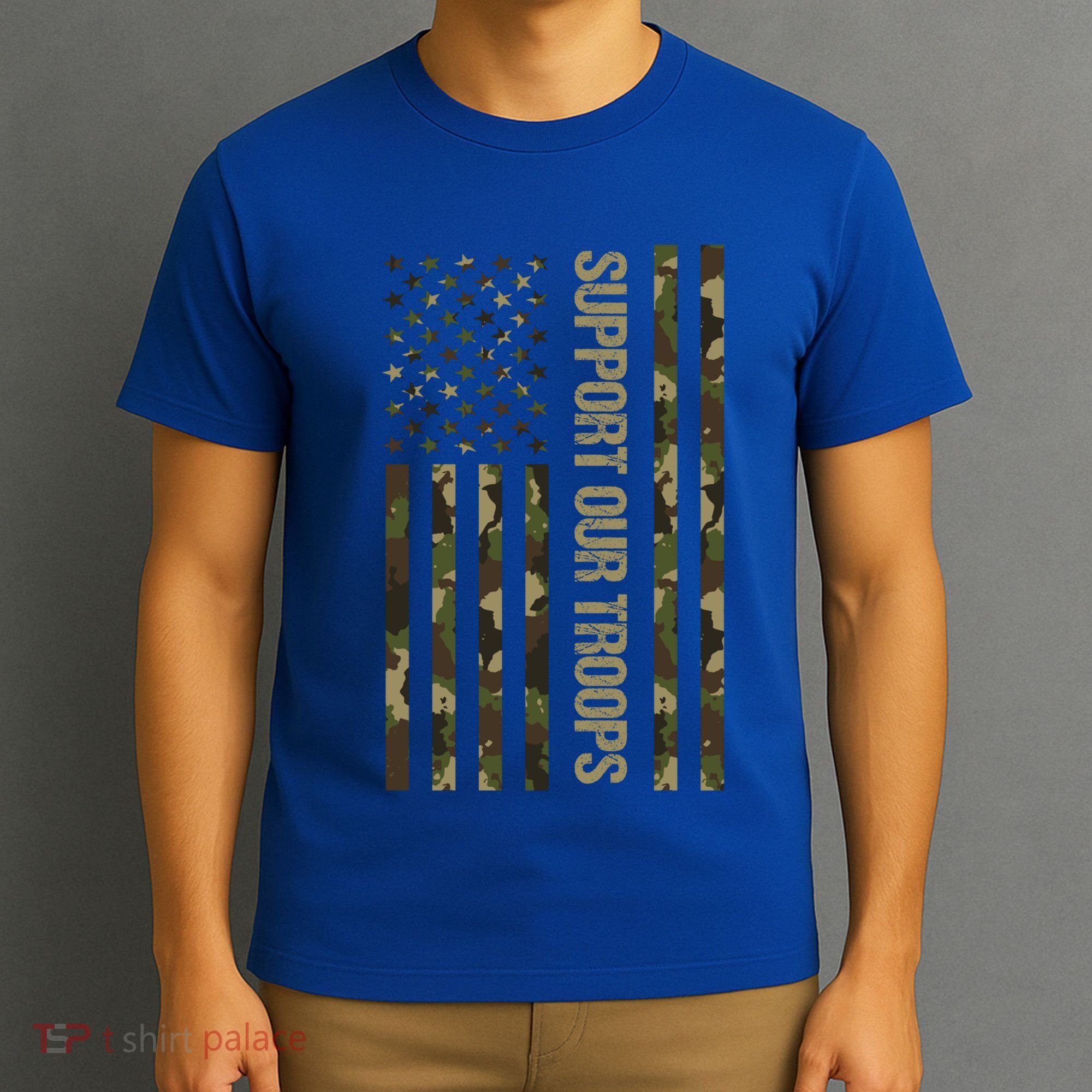 Support Our Troops Camo Flag Military America Lover Veteran Meaningful Gift T-Shirt