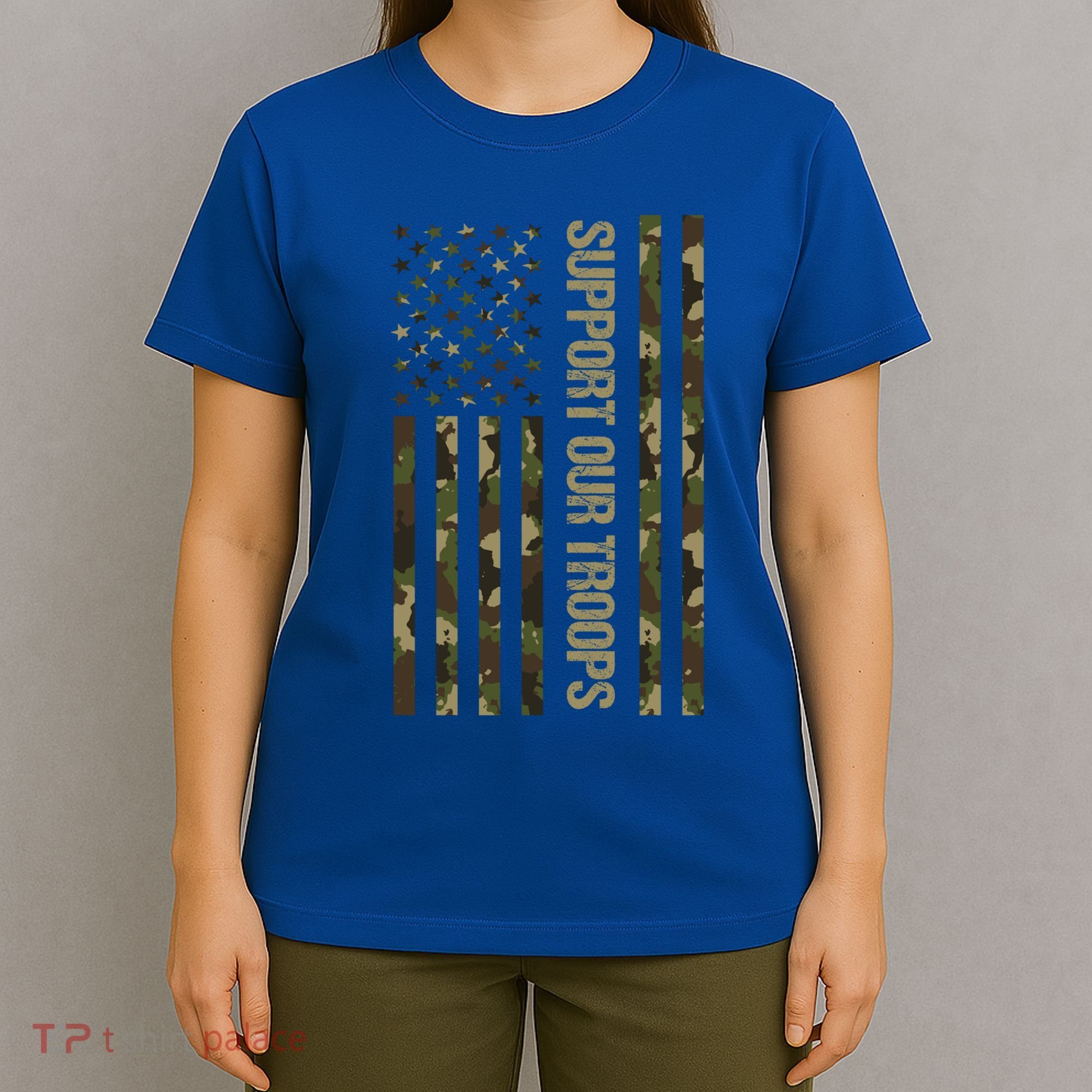 Support Our Troops Camo Flag Military America Lover Veteran Meaningful Gift T-Shirt
