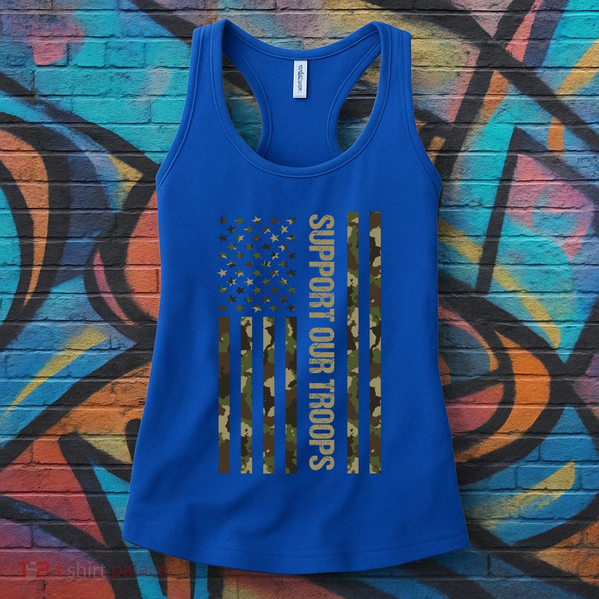 Support Our Troops Camo Flag Military America Lover Veteran Meaningful Gift Women's Tank Top