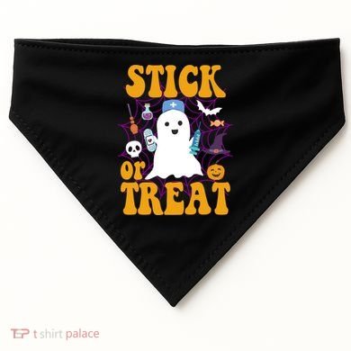 Stick Or Treat Halloween Nurse Ghost USA-Made Doggie Bandana