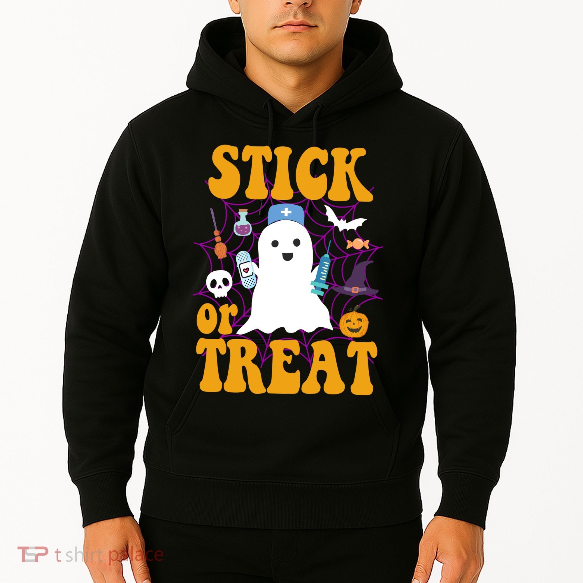 Stick Or Treat Halloween Nurse Ghost Hoodie