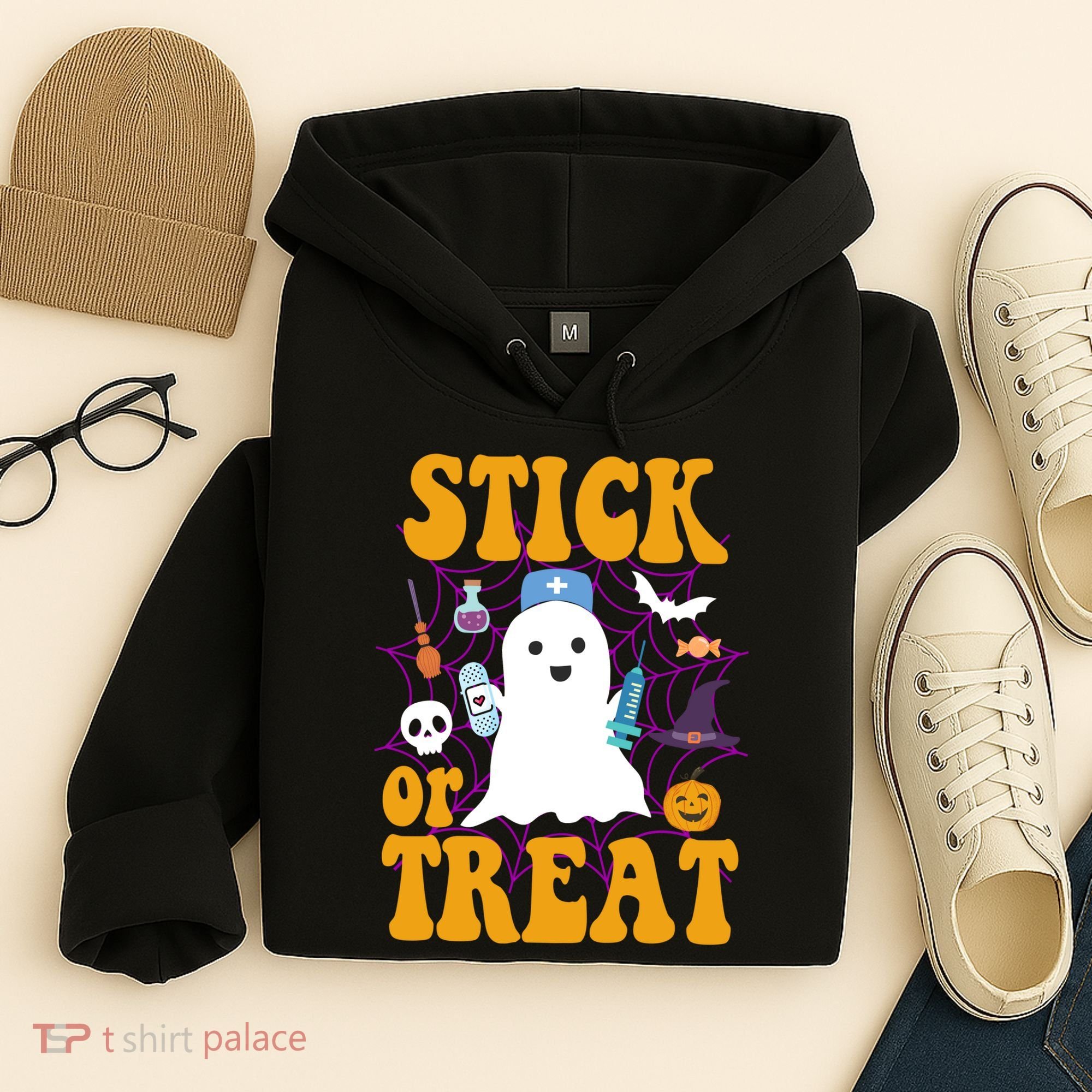 Stick Or Treat Halloween Nurse Ghost Hoodie