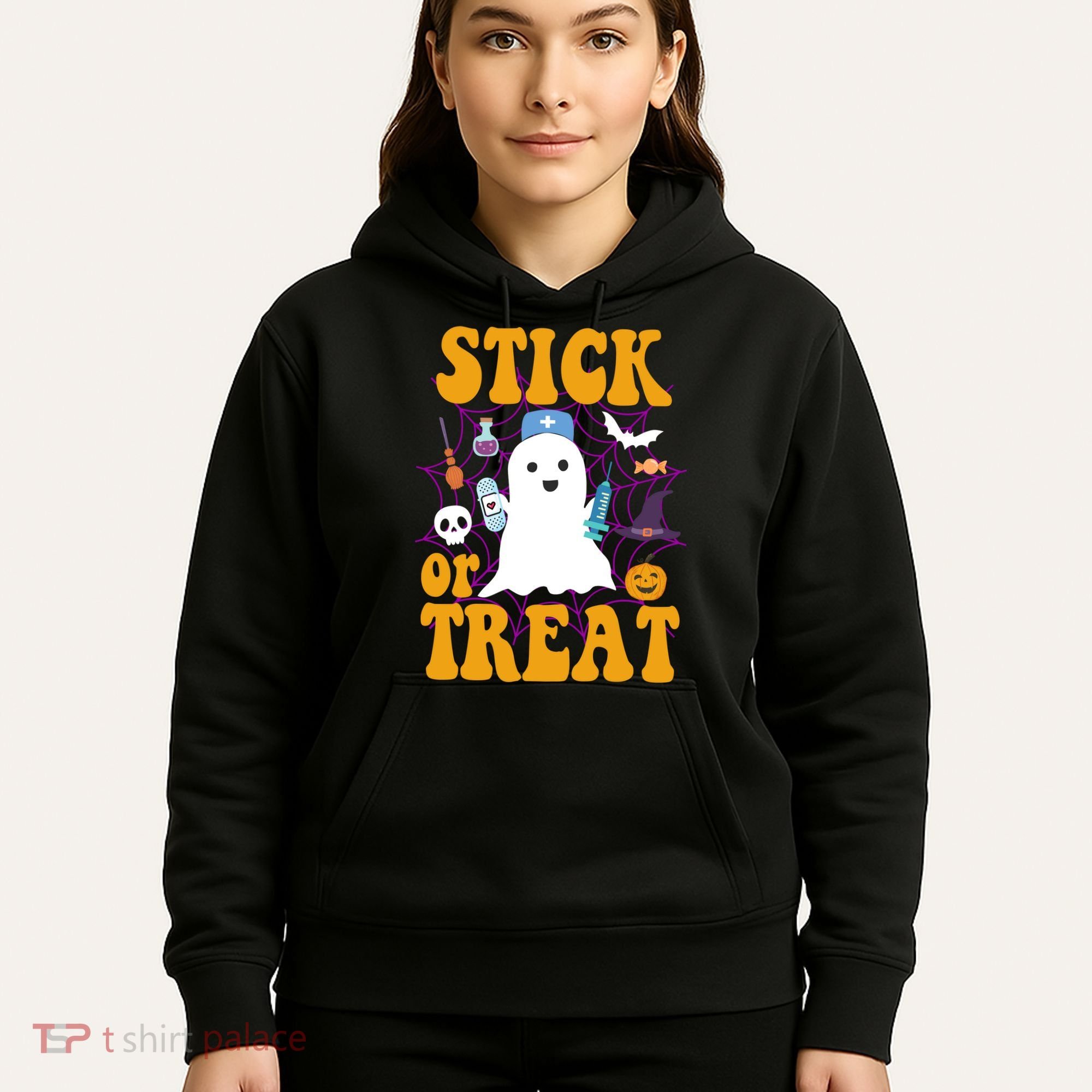 Stick Or Treat Halloween Nurse Ghost Hoodie