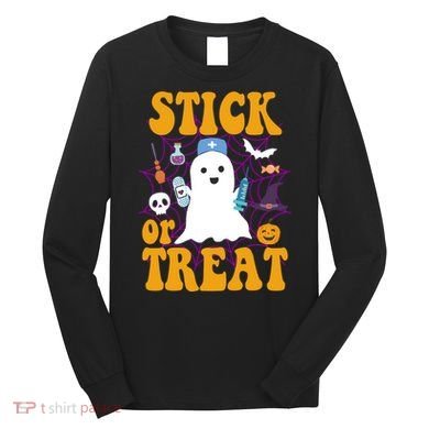 Stick Or Treat Halloween Nurse Ghost Long Sleeve Shirt