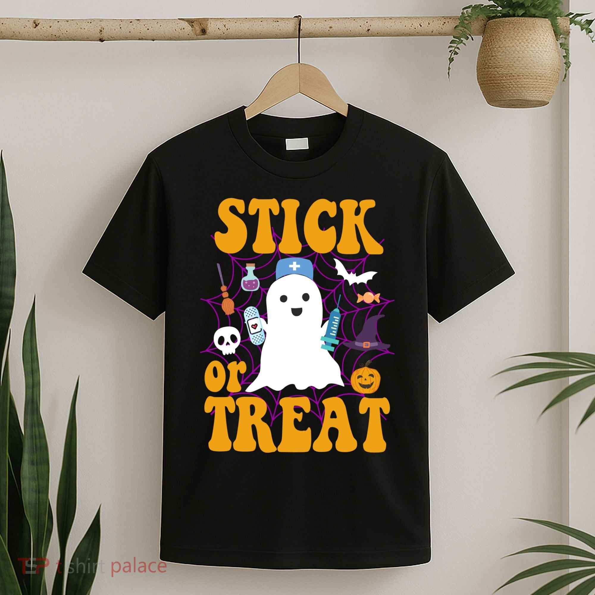 Stick Or Treat Halloween Nurse Ghost T-Shirt