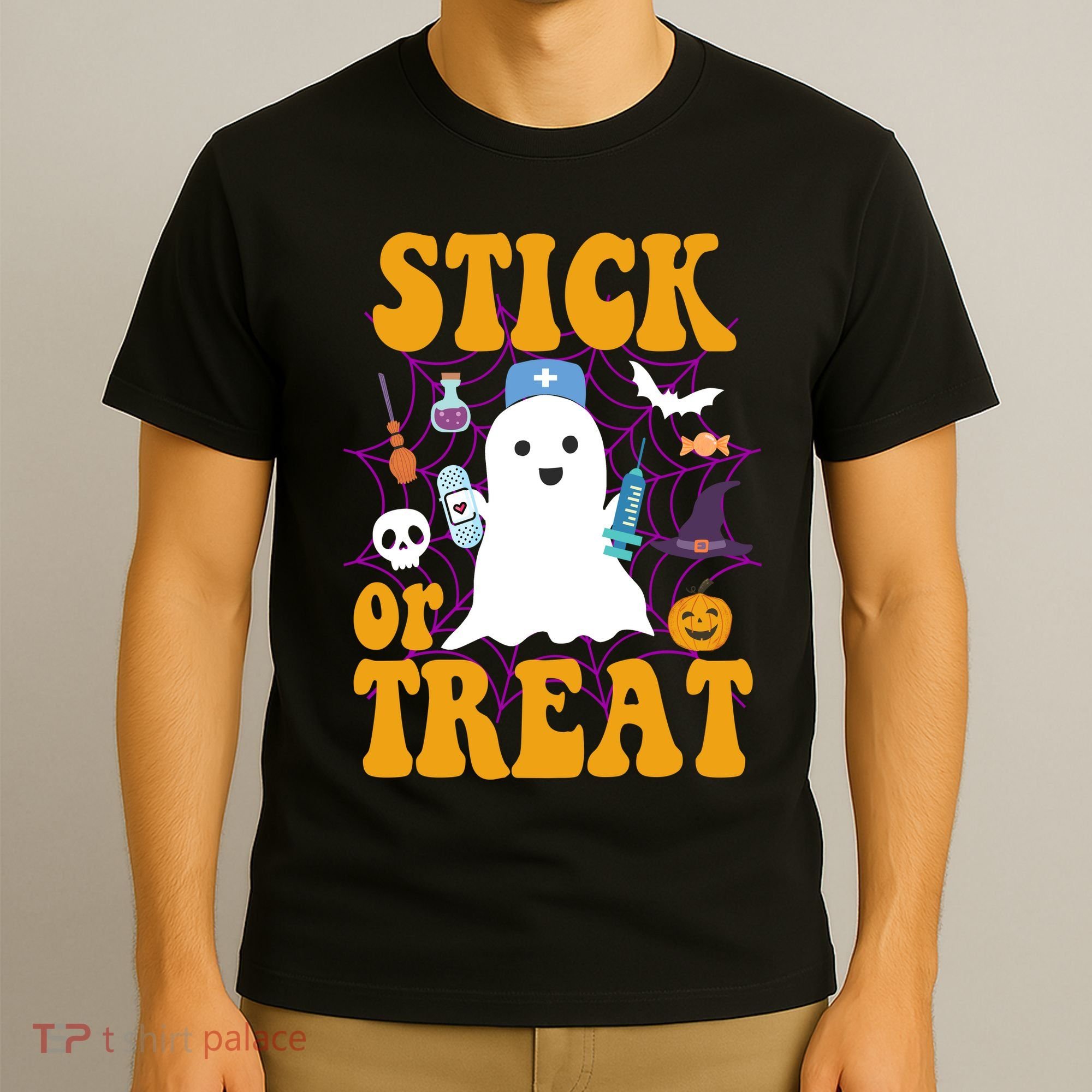 Stick Or Treat Halloween Nurse Ghost T-Shirt