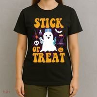 Stick Or Treat Halloween Nurse Ghost T-Shirt thumb 4
