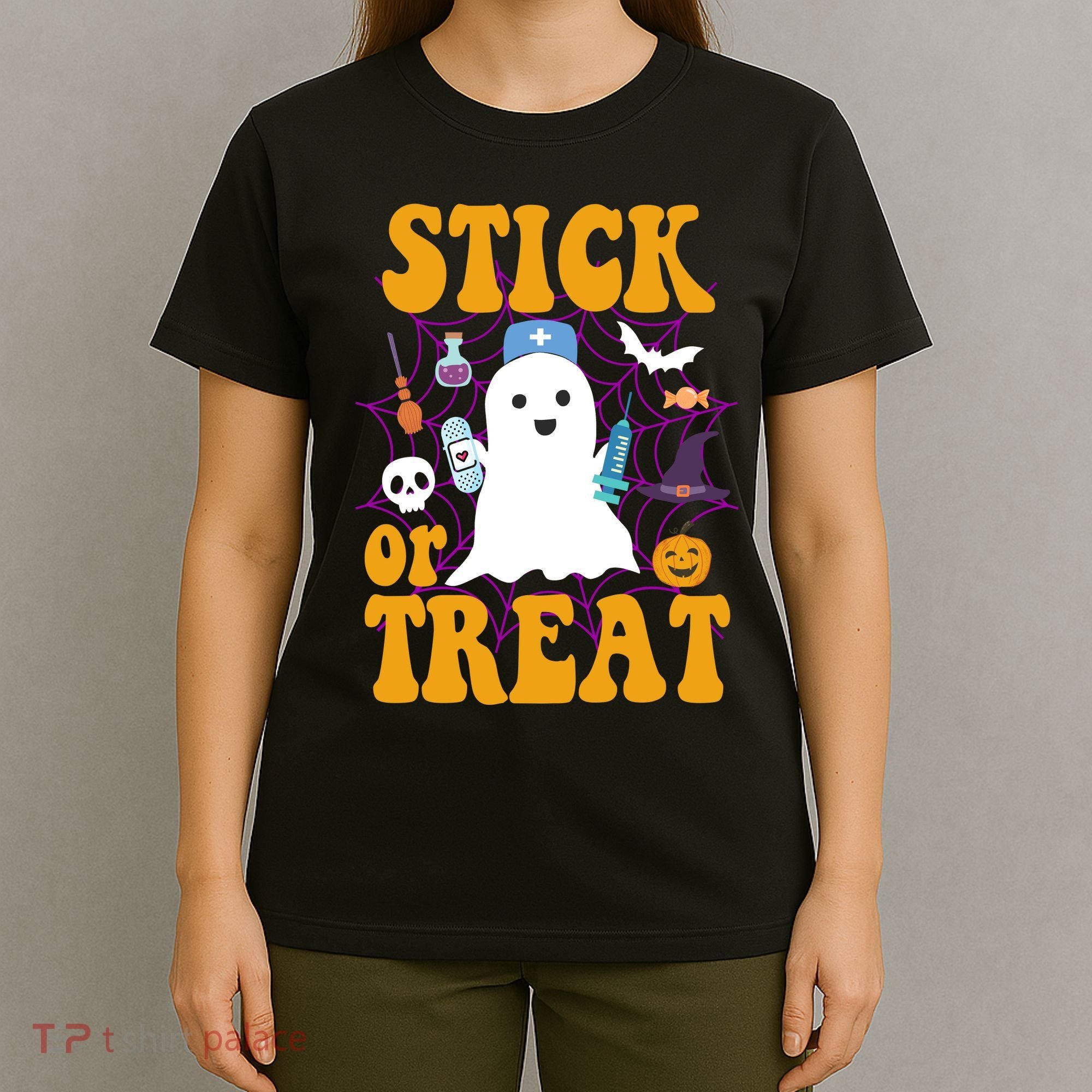 Stick Or Treat Halloween Nurse Ghost T-Shirt