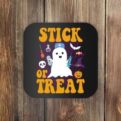 Stick Or Treat Halloween Nurse Ghost Coaster