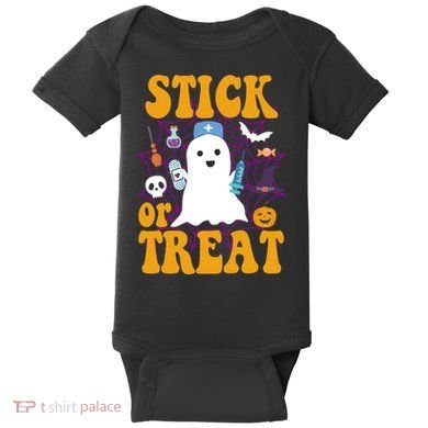 Stick Or Treat Halloween Nurse Ghost Baby Bodysuit
