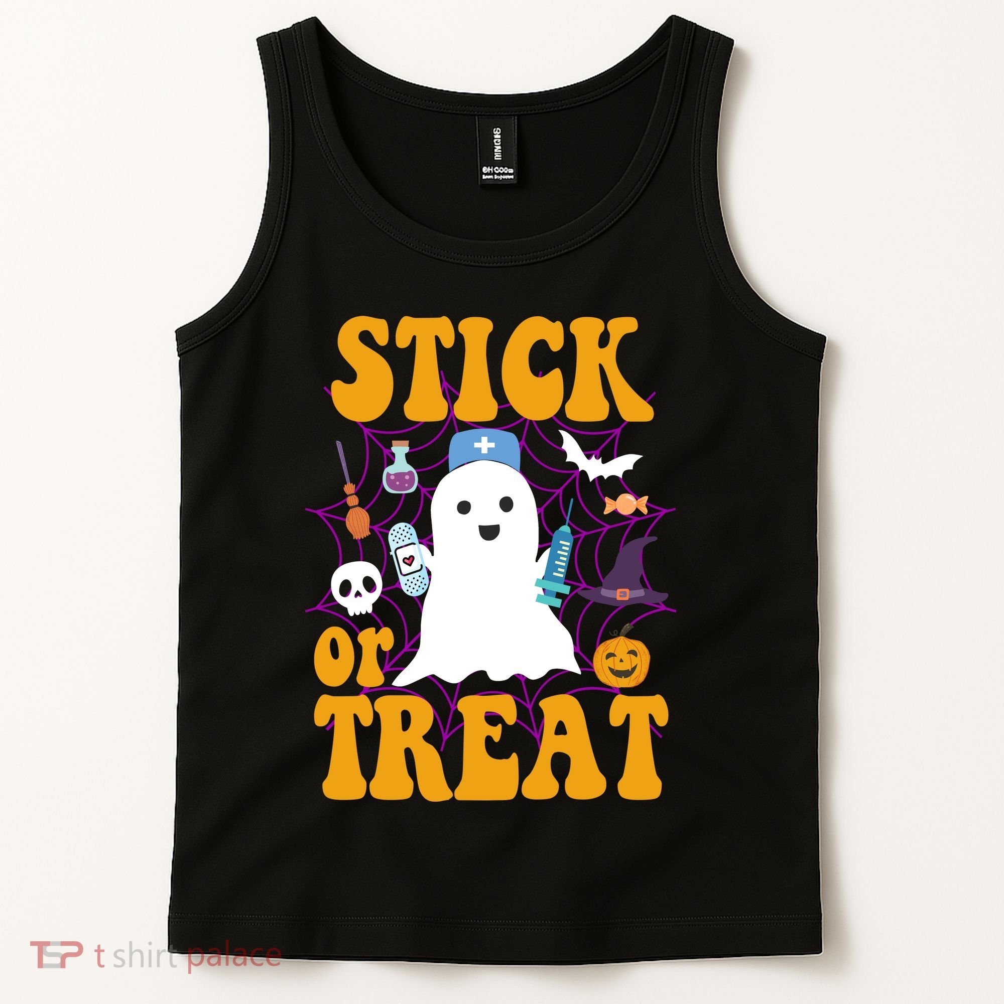 Stick Or Treat Halloween Nurse Ghost Tank Top