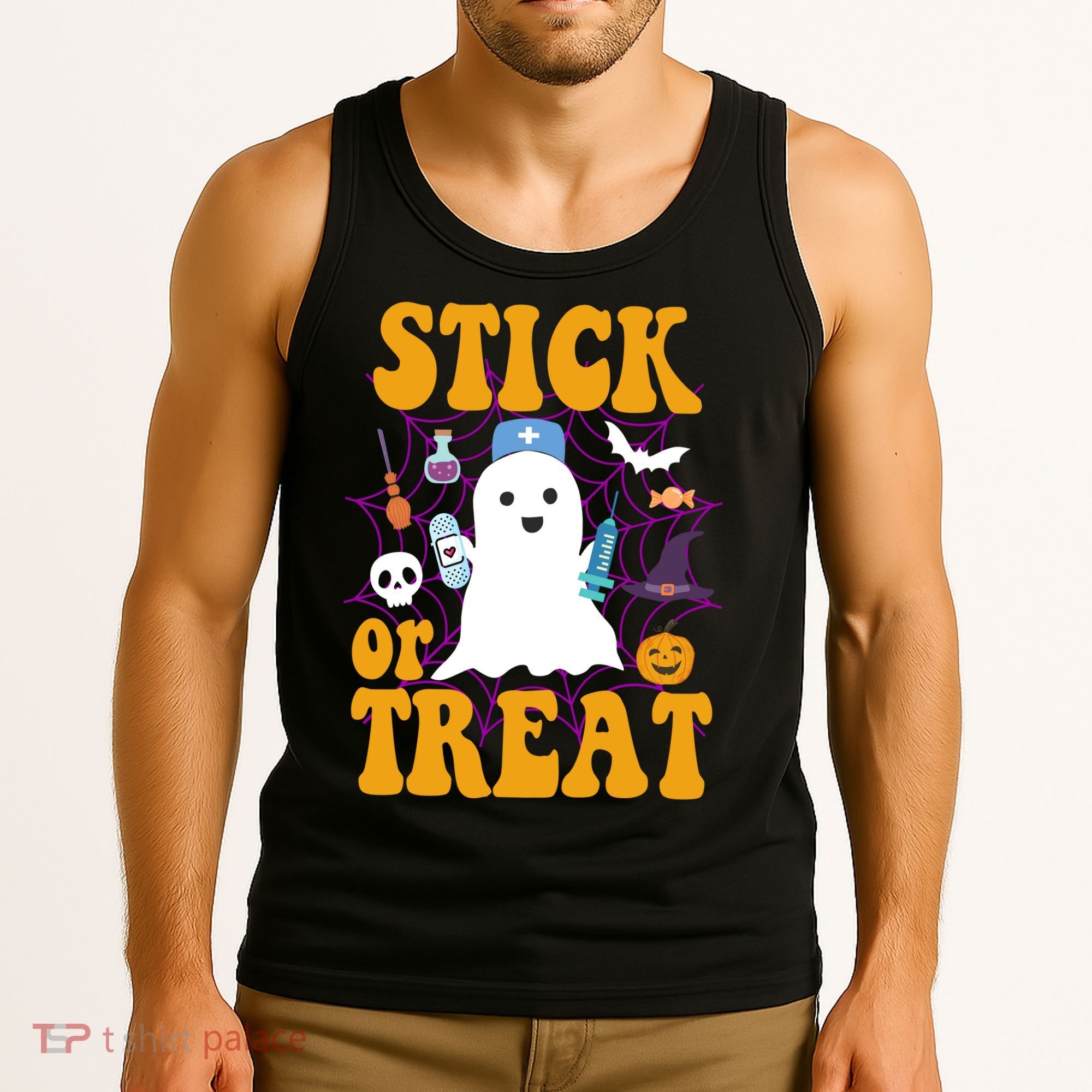 Stick Or Treat Halloween Nurse Ghost Tank Top