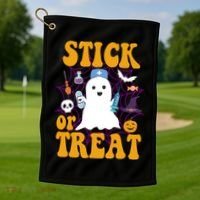 Stick Or Treat Halloween Nurse Ghost Golf Towel thumb 1