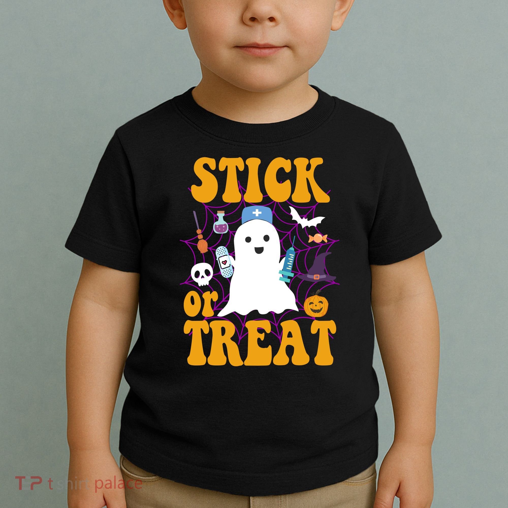 Stick Or Treat Halloween Nurse Ghost Toddler T-Shirt