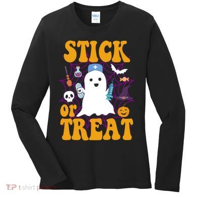 Stick Or Treat Halloween Nurse Ghost Women's Long Sleeve Shirt