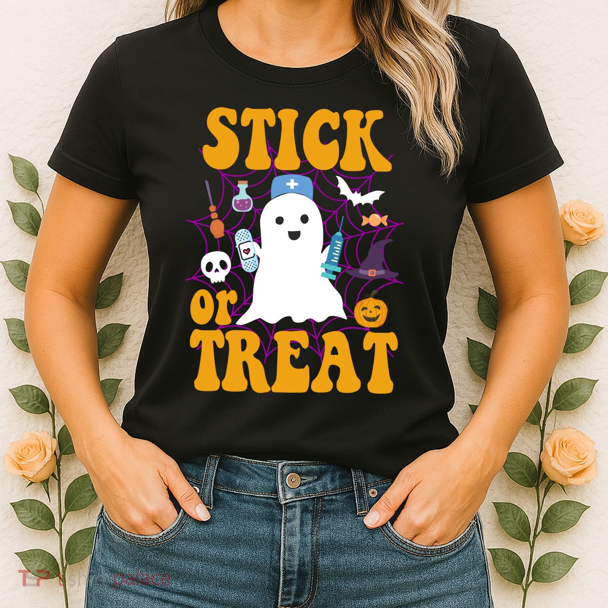 Stick Or Treat Halloween Nurse Ghost Women's T-Shirt