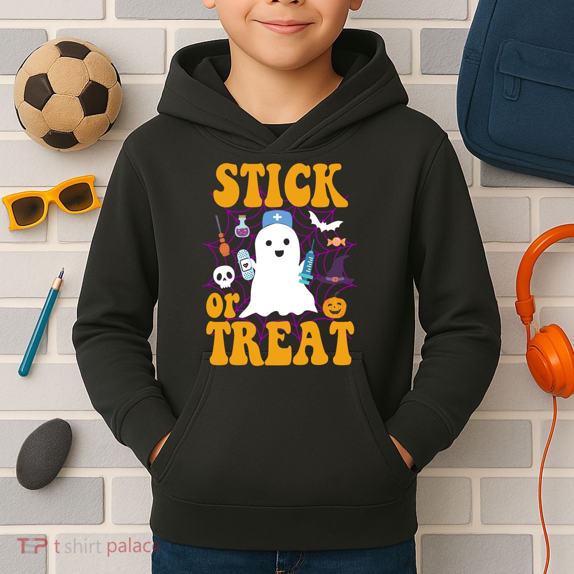 Stick Or Treat Halloween Nurse Ghost Kids Hoodie