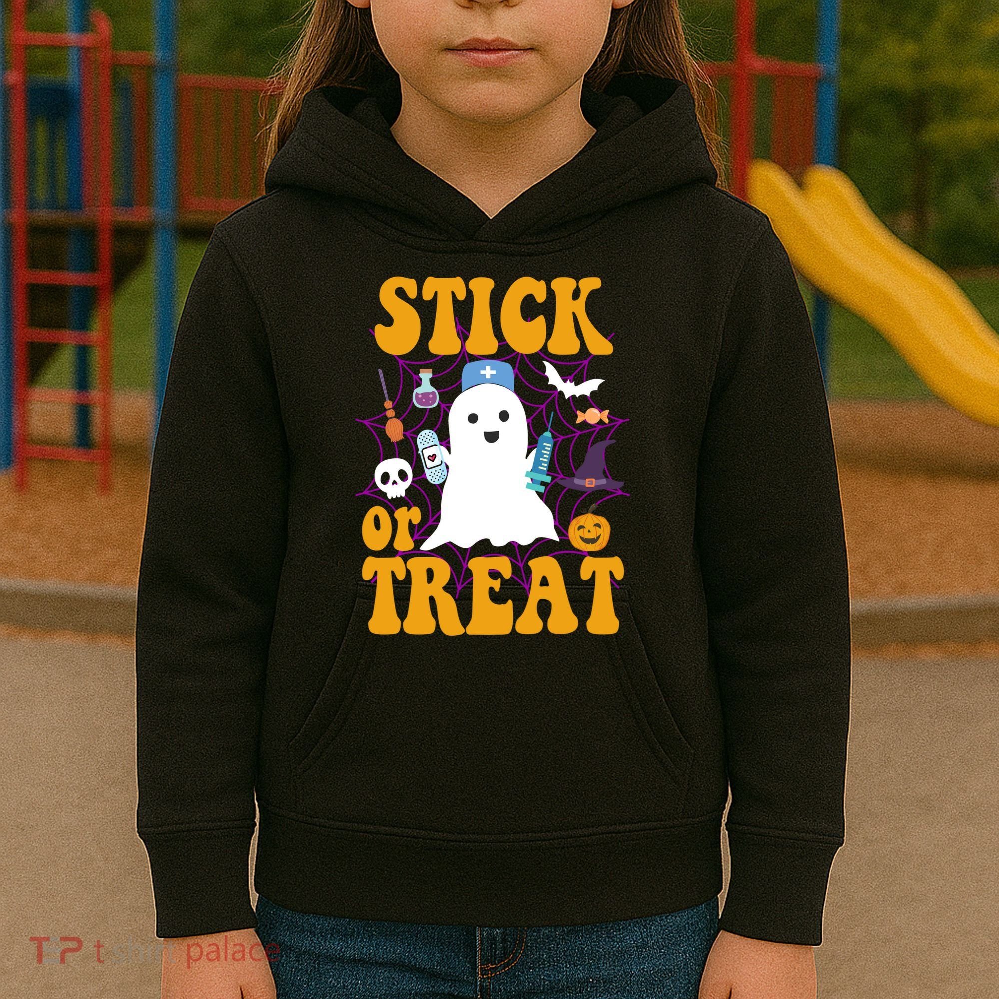 Stick Or Treat Halloween Nurse Ghost Kids Hoodie