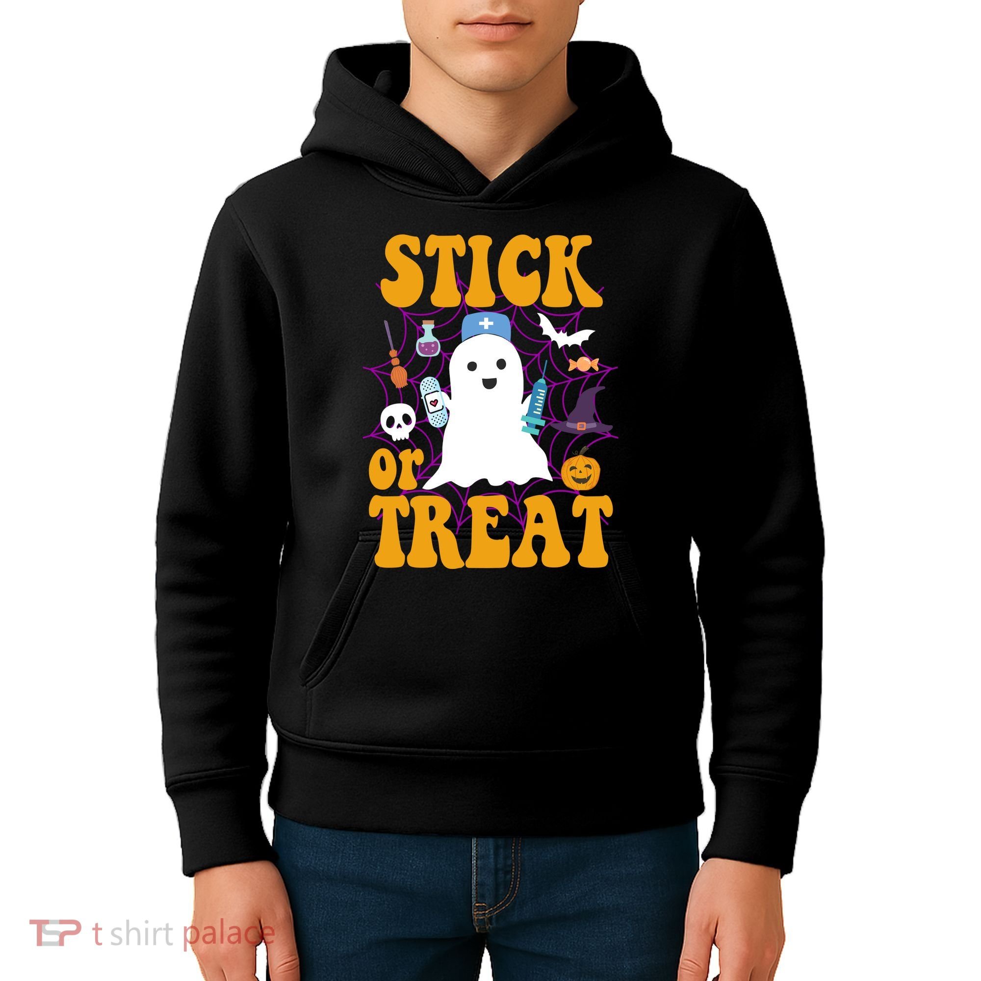 Stick Or Treat Halloween Nurse Ghost Kids Hoodie