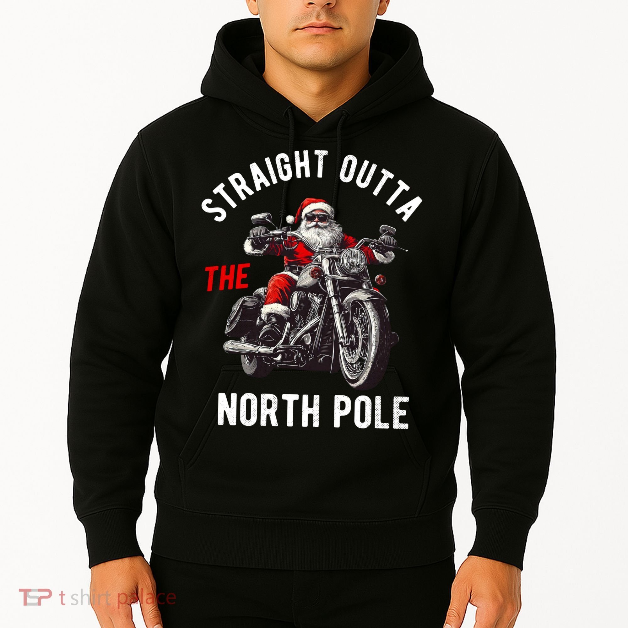 Straight Outta The North Pole Funny Christmas Hoodie
