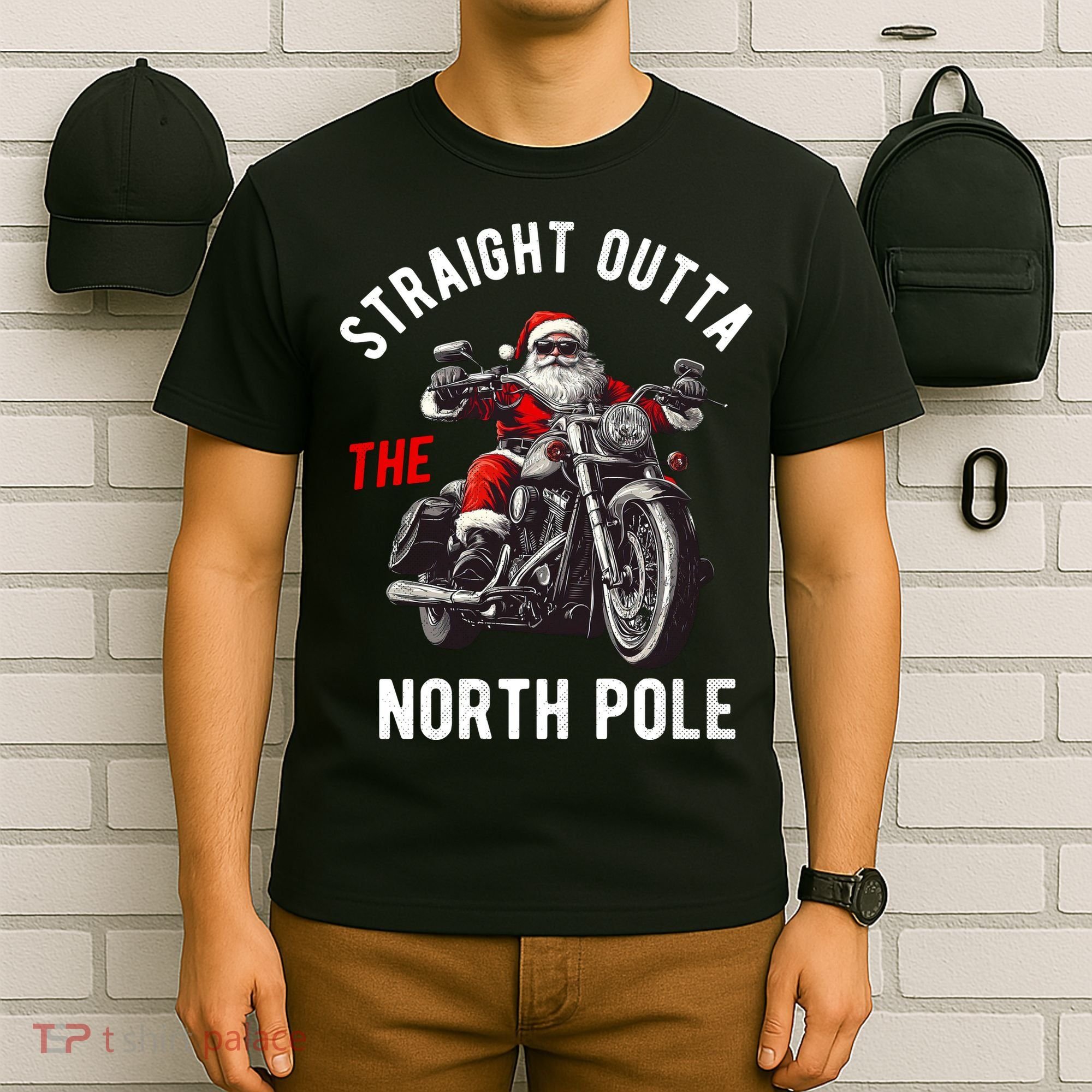 Straight Outta The North Pole Funny Christmas T-Shirt