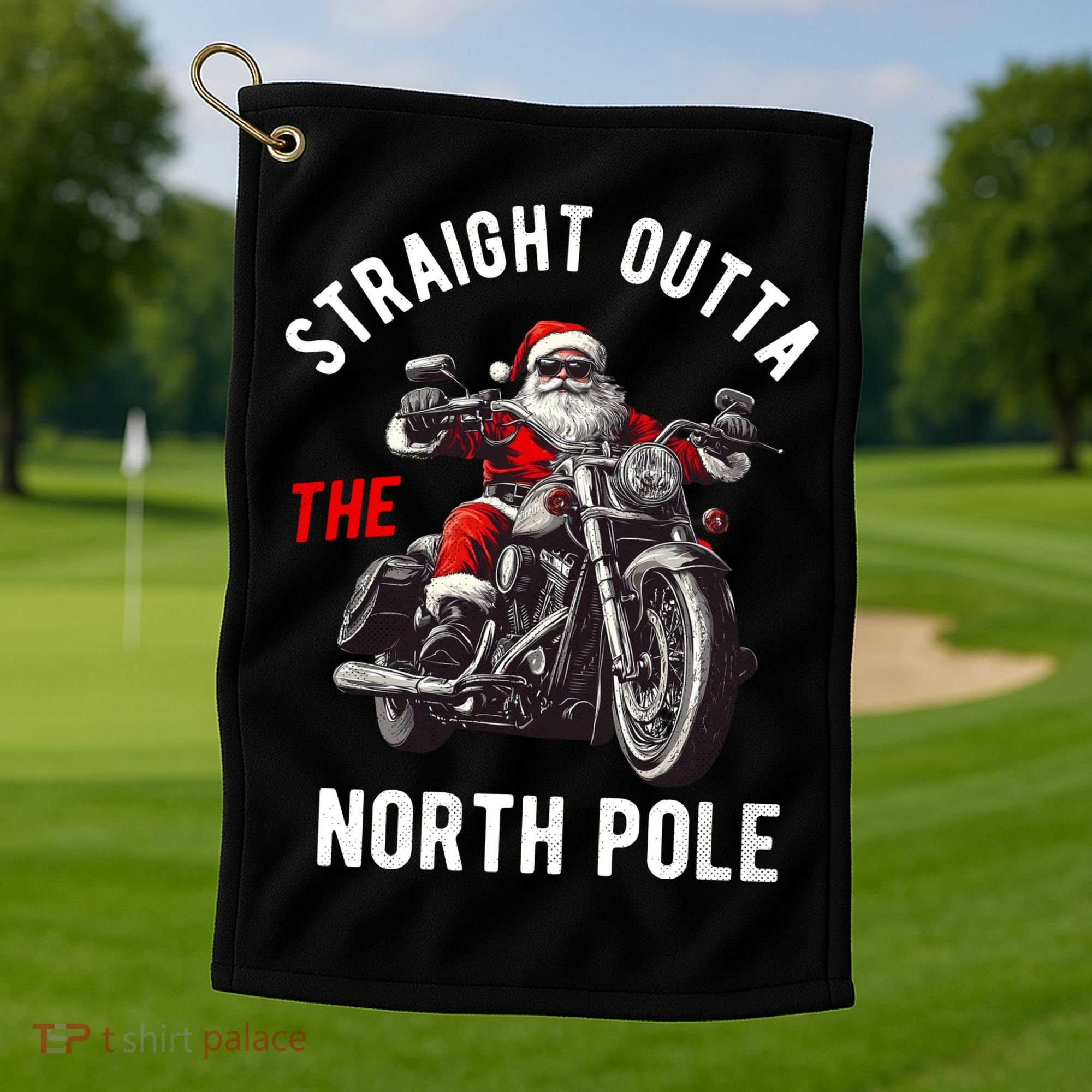 Straight Outta The North Pole Funny Christmas Golf Towel