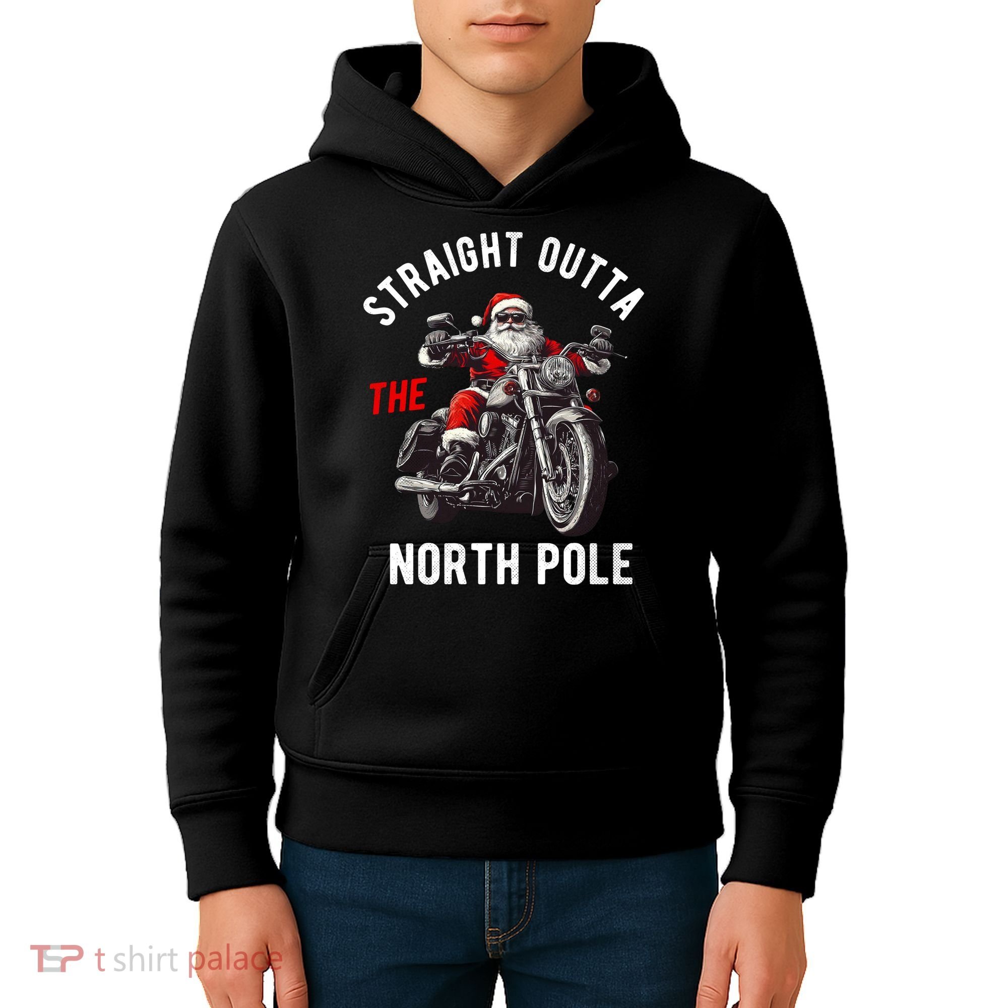 Straight Outta The North Pole Funny Christmas Kids Hoodie