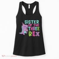 Sister Of The Three Rex Birthday Dinosaur Family Matching Women's Tank Top thumb 0
