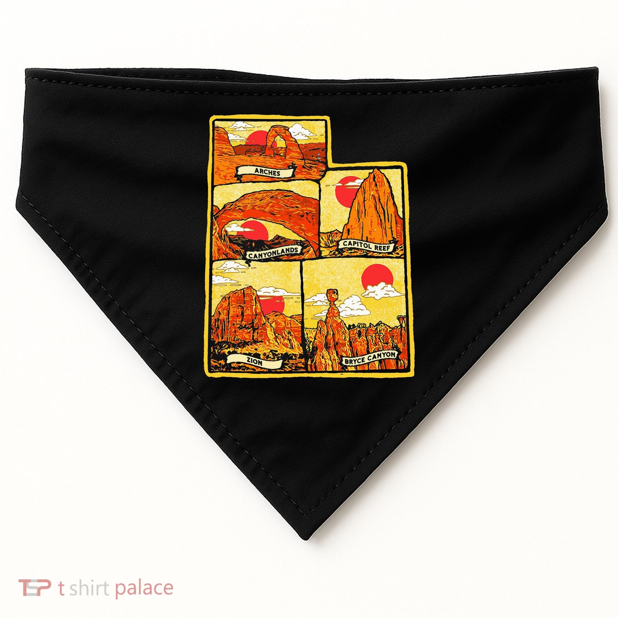 State of Utah Five National Parks Arches Zion Capitol Bryce USA-Made Doggie Bandana
