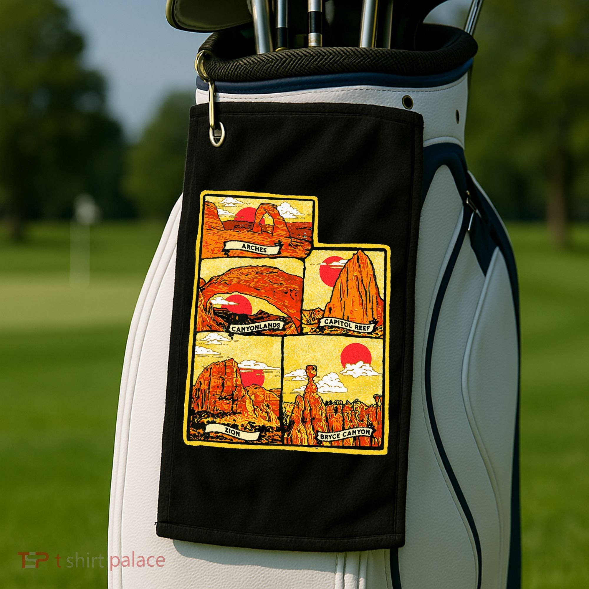 State of Utah Five National Parks Arches Zion Capitol Bryce Golf Towel