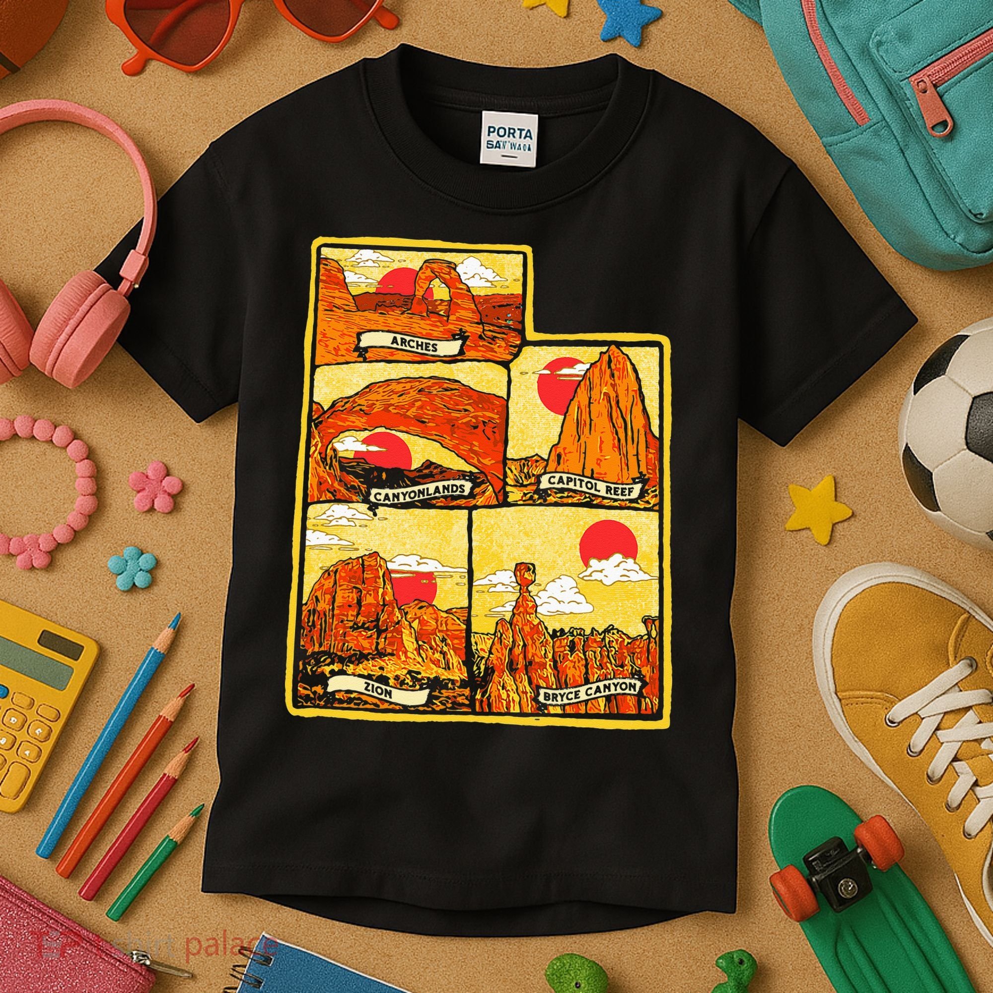 State of Utah Five National Parks Arches Zion Capitol Bryce Kids T-Shirt