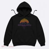 Synthwave Outrun Vaporwave City Sunset Aesthetic Hoodie thumb 0